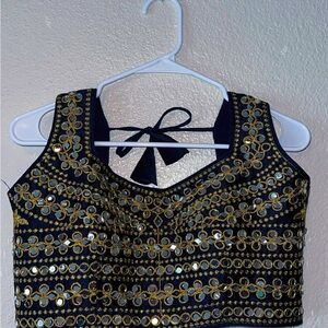 India Boutique Black and Gold Floral Crop Top